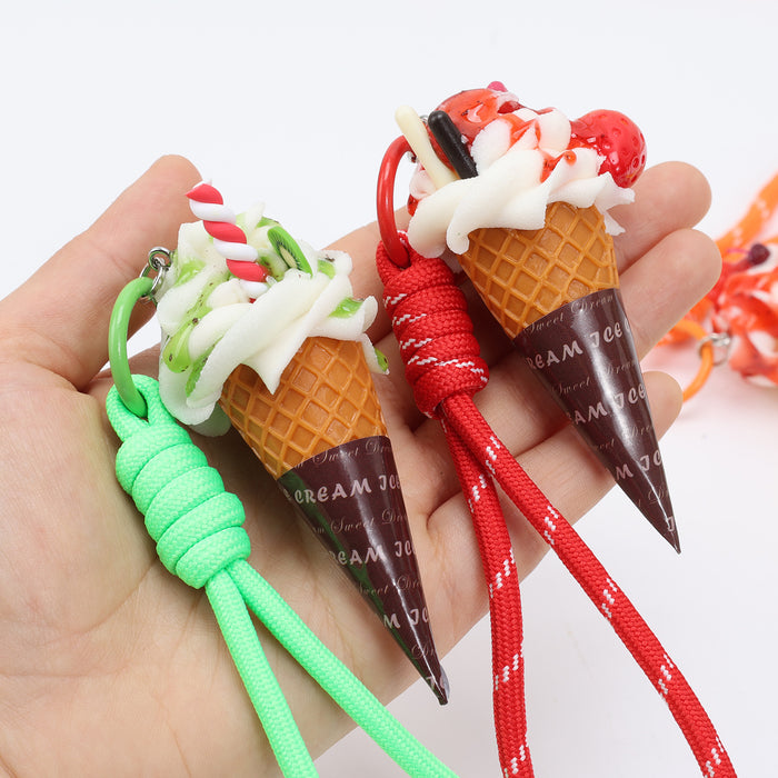 Wholesale Trendy Simulated Ice Cream Keychain Bag Charm PVC Realistic Food Pendant For Bags And Car Keys