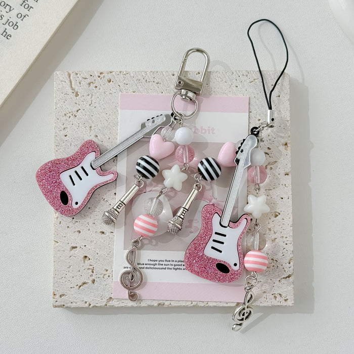 Wholesale Pink Guitar Mobile Phone Pendant Hanging Card Book Bag Hanging Keychain