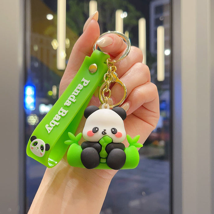 Wholesale Cute Cartoon Panda Keychain Soft PVC Bamboo Panda Handstand Decorative Accessory