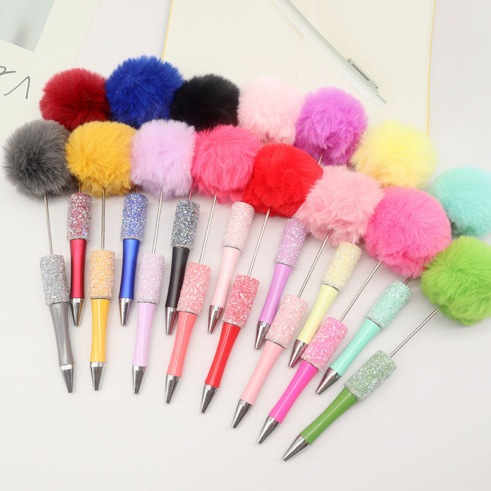 Wholesale Beadable Pens Sugar Rhinestone Leopard Print Pom Pom Pen Fluffy Pens JDC-PN-CY007