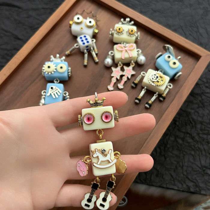 Wholesale Wooden Punk Robot Necklace DIY Accessories Pendants Keychain