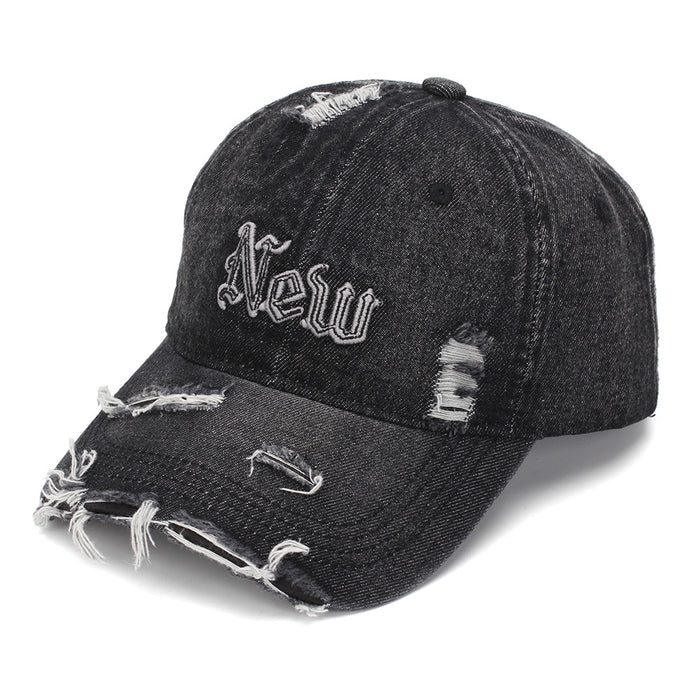 Wholesale Washed Denim Baseball Cap with Distressed Vintage Embroidery Unisex Casual Hat