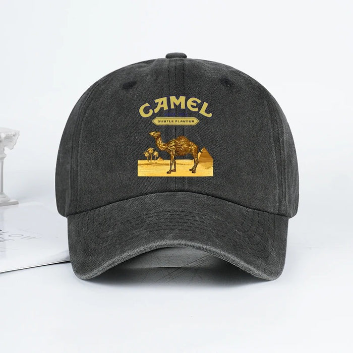 Wholesale Vintage Camel Print Washed Baseball Cap Stylish American Retro Adjustable Peaked Cap