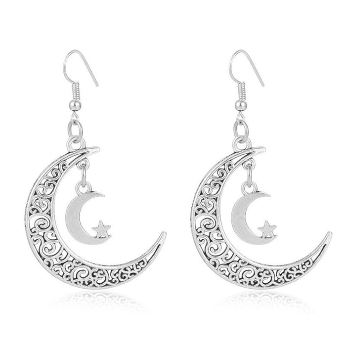 Wholesale earrings retro hollow moon earrings trend double Crescent earrings