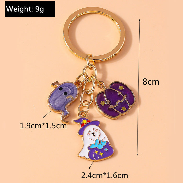 Wholesale Cute Metal Keychain With Witch Ghost Pumpkin Bat Web Design Car Key Accessory Gift