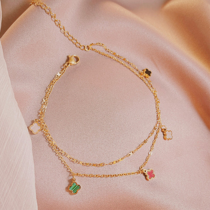 Wholesale color Clover anklet female personality sexy feet bare chain titanium steel non-fading simple foot accessories