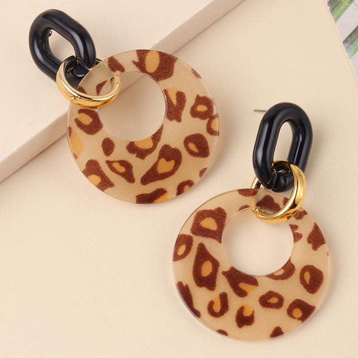Wholesale Retro hollow colored circular acrylic earrings with personalized leopard print earrings and ear accessories