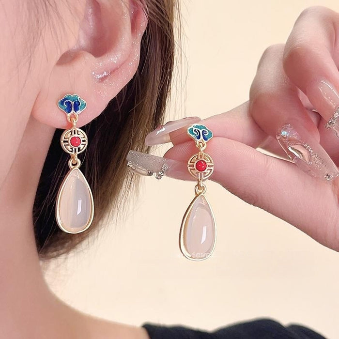 Wholesale Flower Tassel Zircon Earrings Copper Fashion Accessory MOQ≥2