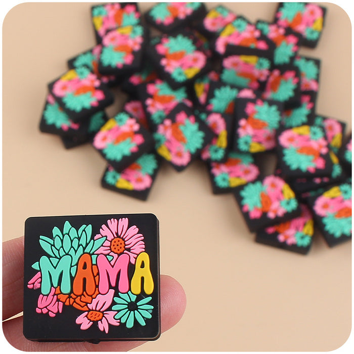 Wholesale MAMA Letters Flower Silicone Focal Beads JDC-BDS-GuangTian003