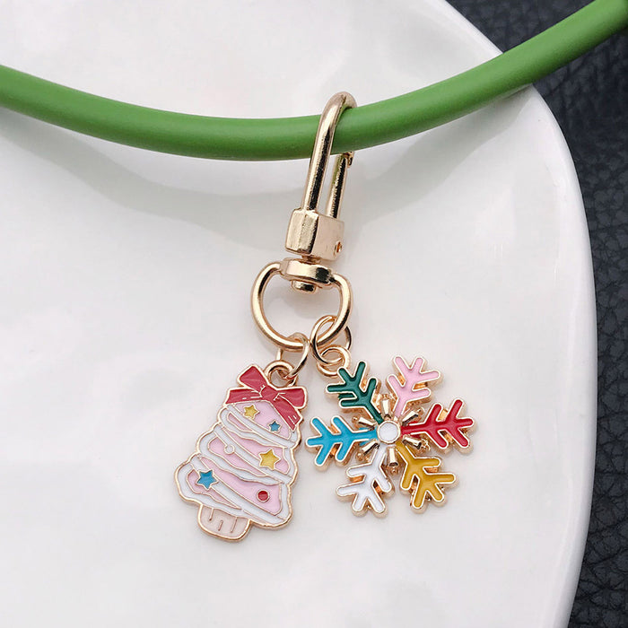 Wholesale Trendy Christmas Tree Drip Effect Keychain with Snowflake - Zinc Alloy Boutique Accessory