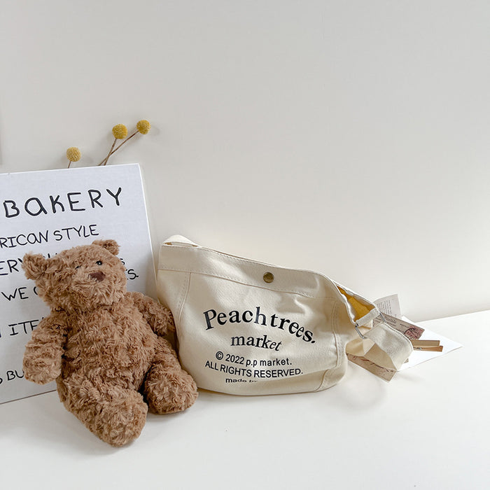 Wholesale Crossbody bag, large capacity outdoor snack bag, simple letter canvas shoulder bag