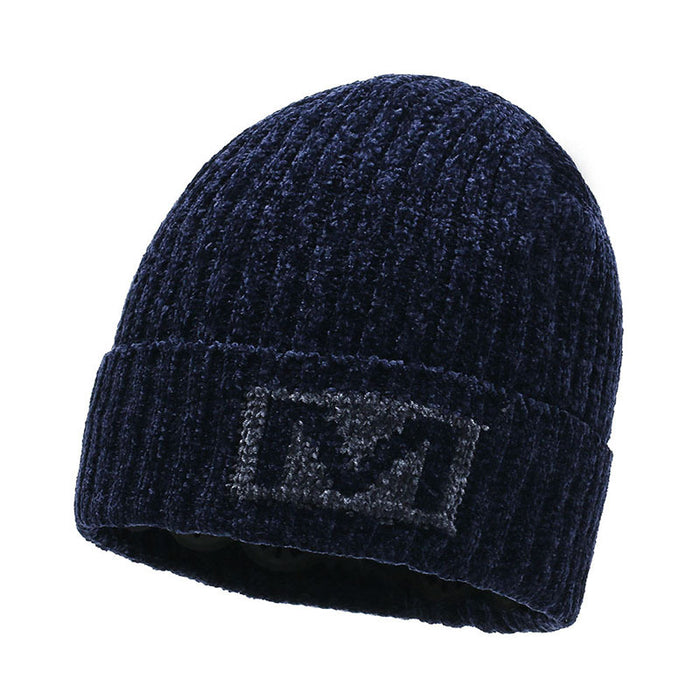 Wholesale Men's Hat Chenille Solid Color Knitted Jacquard Plus Velvet JDC-FH-DG022