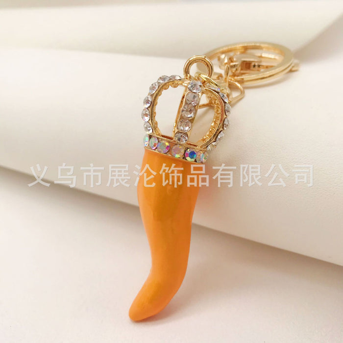 Wholesale Rhinestone Crown Oil Drop Chili Zinc Alloy Keychain JDC-KC-ZhanLun011