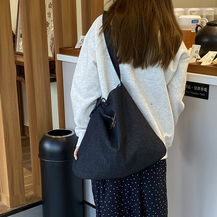 Wholesale Collar bag, fashionable and versatile, double-sided denim tote bag, large capacity shoulder bag