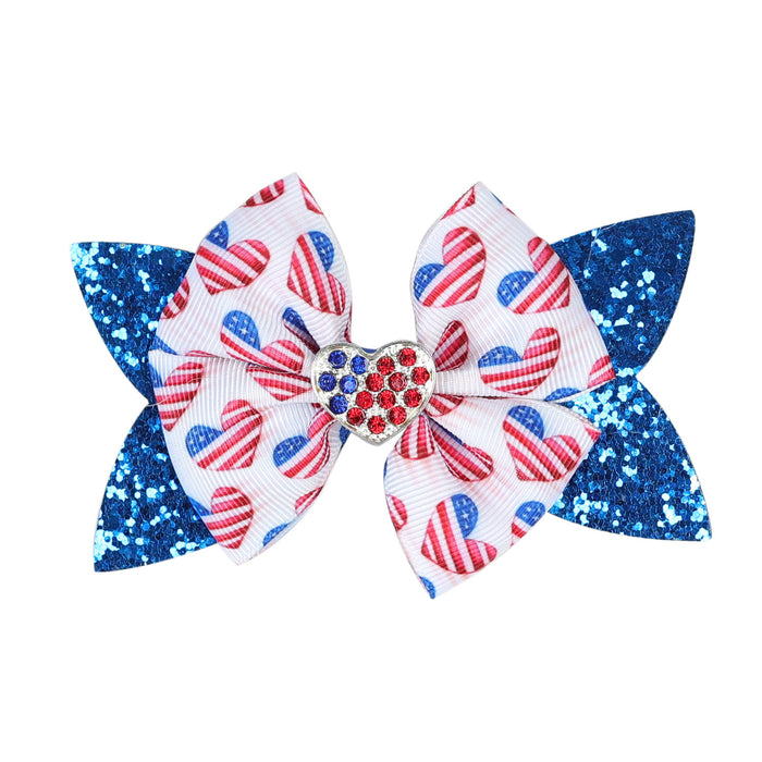 Wholesale American Independence Day Decoration Children's Sequins Glitter Double Layer Bow Fabric Hairpin JDC-HC-QiuN013