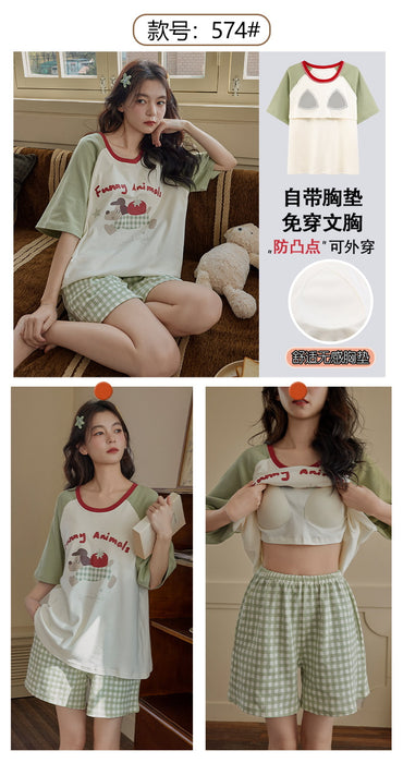 Wholesale Cotton pajamas, short sleeved shorts, cartoon casual, comfortable, cool, and can be worn as cute home clothes