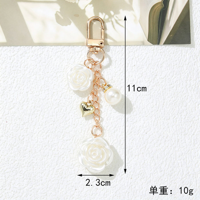 Wholesale Light Luxury Pearl Heart Keychain Metal Pendant Car Key Accessory MOQ≥2