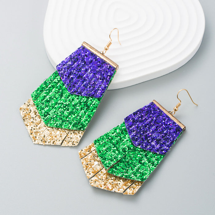 Wholesale Multilayer leather patchwork leaf-shaped leather earrings