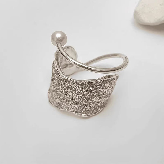 Wholesale Geometric Line Texture Ring Simple Light Luxury Double Layer Niche Silver Plated Open Mouth Food Ring