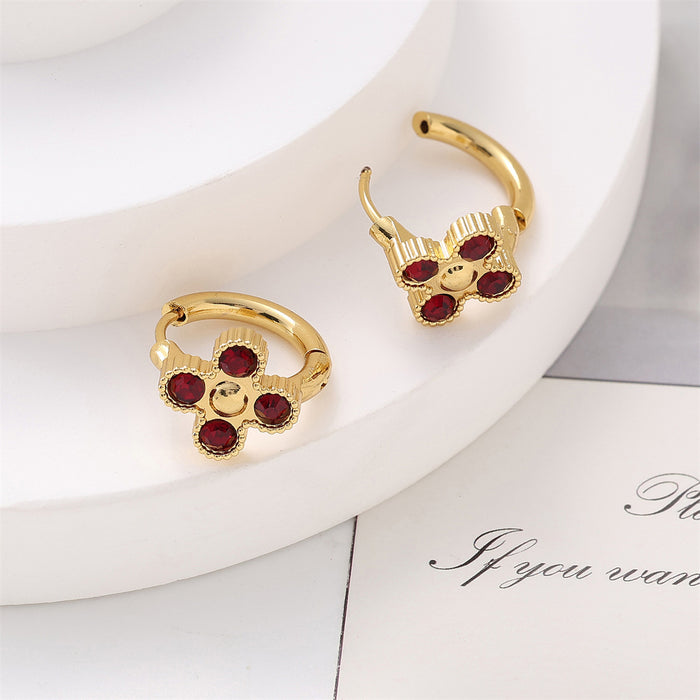 Wholesale Titanium steel diamond studded clover earrings with light luxury design and fashionable ear buckle