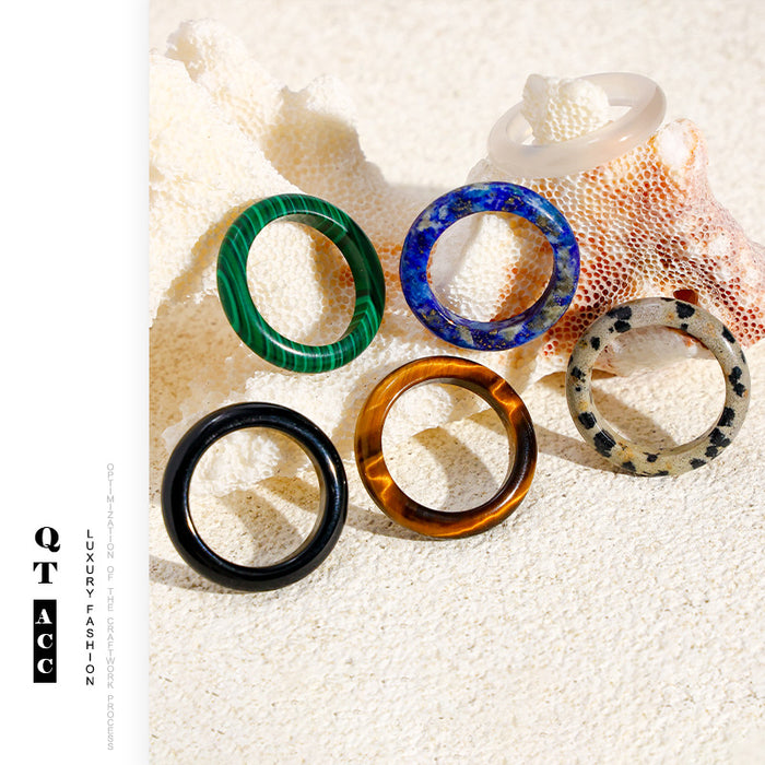 Wholesale Vintage brass gold-plated zircon agate titanium steel ring fashionable autumn and winter