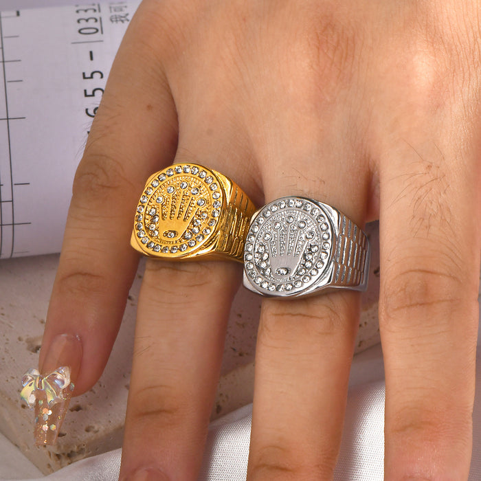 Wholesale Stainless Steel Crown Three Beads Ring Hip Hop Nightclub
