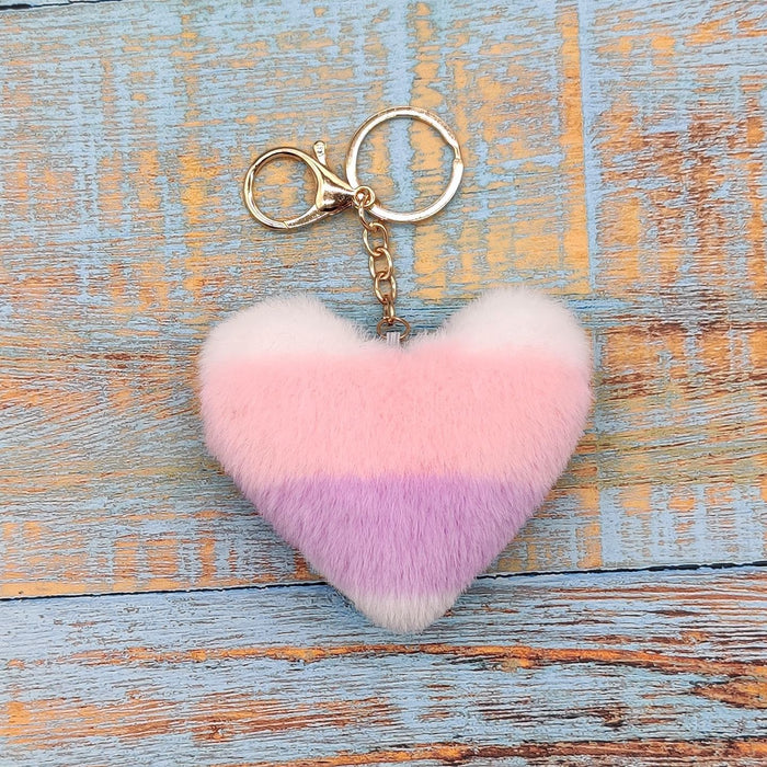 Wholesale Striped Love Plush Peach Heart Keychain Car Keychain Bag Plush Pendant