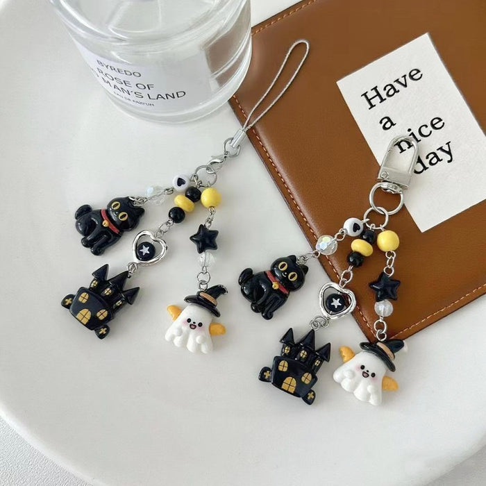 Wholesale Trendy  Ghost Beaded Keychain Charm Black Cat Phone Bag Pendant Fashion Accessory
