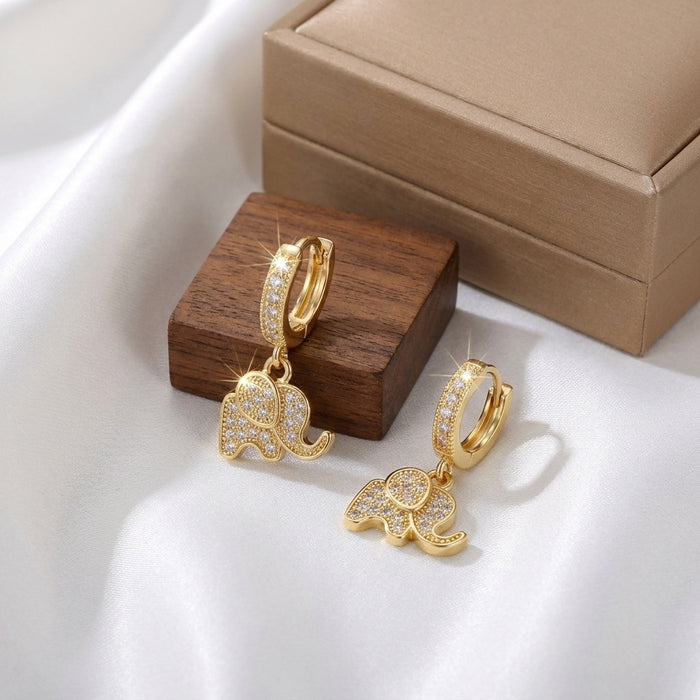 Wholesale Micro-painted zircon animal elephant earrings for women,  European and American style,  buckle style,  cable knit texture,  light luxury and high-end feel,  highly recommended.