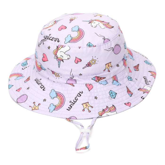 Wholesale Children' s Sun Protection Bucket Hat with Chin Strap Breathable Mesh Cartoon Design Everyday Wear