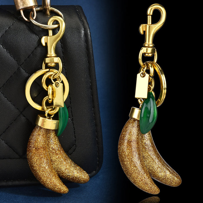 Wholesale Chic Banana Shaped Keychain Charm Glitter Faux Fruit Pendant