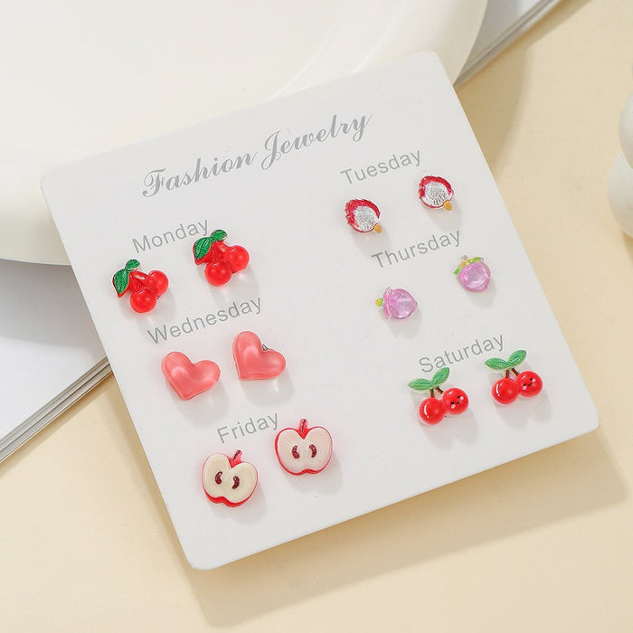 Wholesale 6Pcs Fruit Earring Set Strawberry Dopamine Earrings Alloy Drip Oil Fashion Accessory For Party Gift