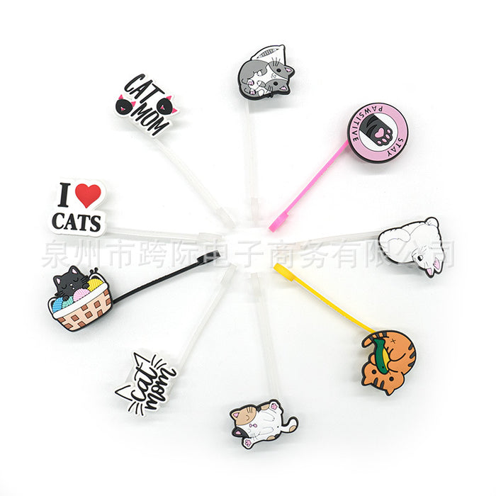 Wholesale New Cat Animal Straw Cover 10MM Straw Cap Silicone Dust Stopper Cute Anime Party Straw Decoration