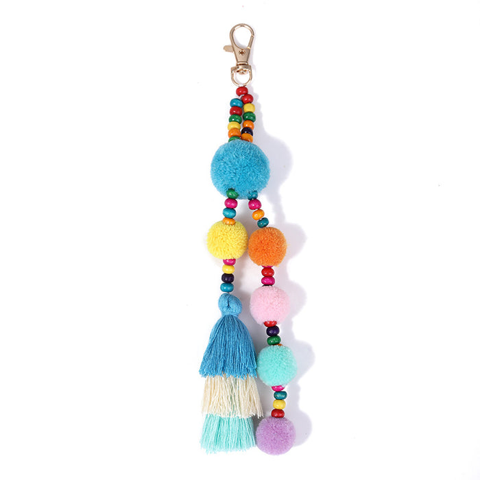 Wholesale Polyester Colorful Fur Ball Tassel Keychain JDC-KC-ZhenZhen002