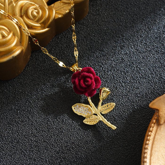 Wholesale Rose pendant necklace  elegant and understated luxury made of copper and zircon