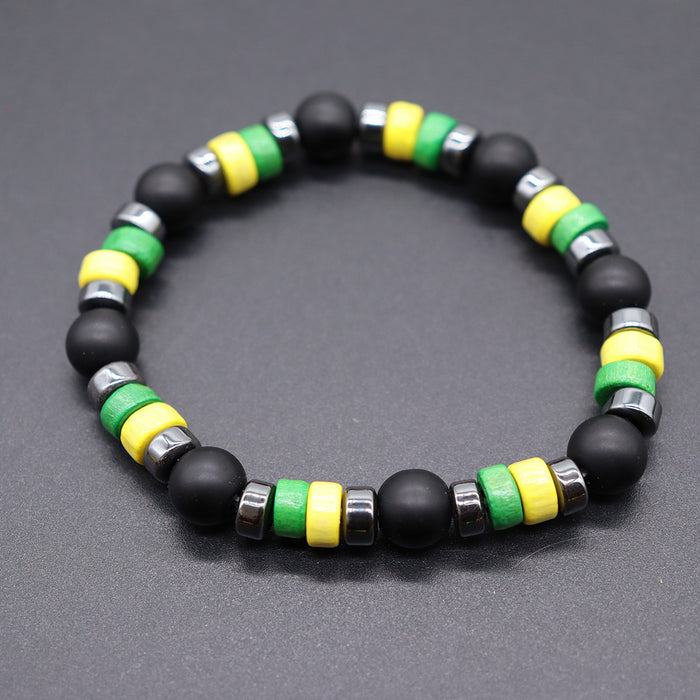 Wholesale Yellow Green Red Black Jamaica Stretch Bracelet Letter Resin Black Gallstone Wooden Beads Jamaica