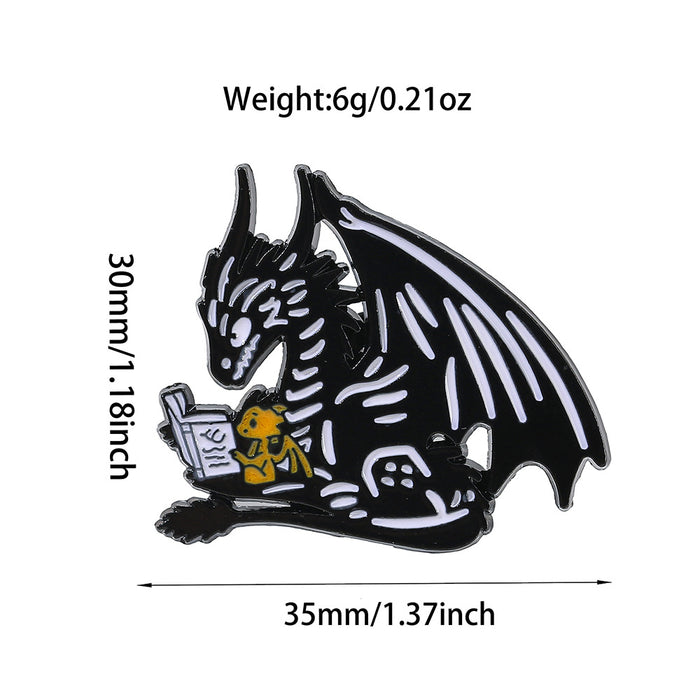 Wholesale Stylish Black Metal Dragon Reading Book Brooch Pin Hat Badge Fashion Accessory
