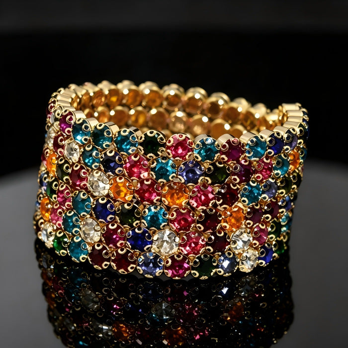 Wholesale Women S Rhinestone Wrap Bracelet Bohemian Style Double Row Silver Sparkling Geometric Cuff Jewelry Accessory