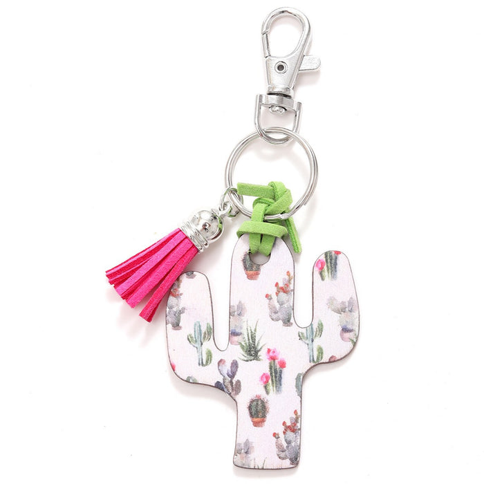 Wholesale Wooden Cactus Leopard Flower Rainbow Sunflower Stripe Print Keychain JDC-KC-YiTian018