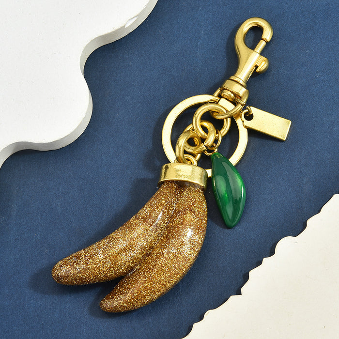Wholesale Chic Banana Shaped Keychain Charm Glitter Faux Fruit Pendant