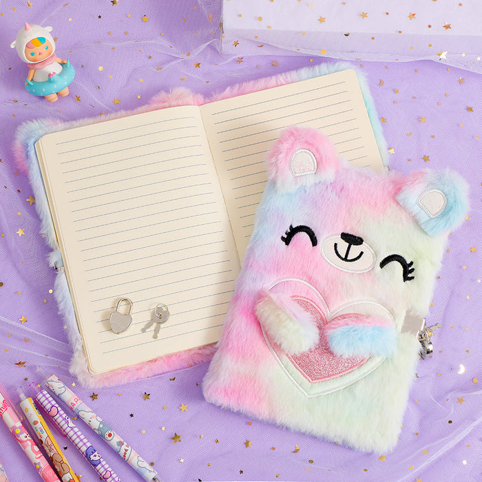 Wholesale Cute Cartoon Bear Plush Tie-Dye Notebook A5 Diary for Girls Gift MOQ≥2