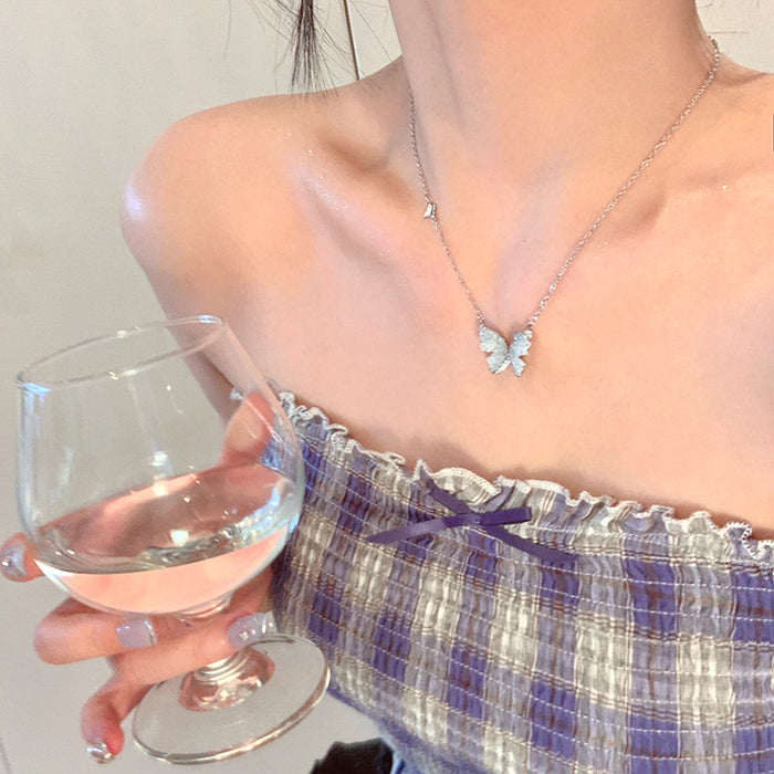 Wholesale Titanium steel necklace, butterfly pendant, high-end feel, light luxury, niche collarbone chain accessory