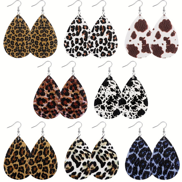 Wholesale Classic Holiday Style Leopard Print Cow Pattern Women' s Leather Earrings Double-Sided Printing Random Pattern