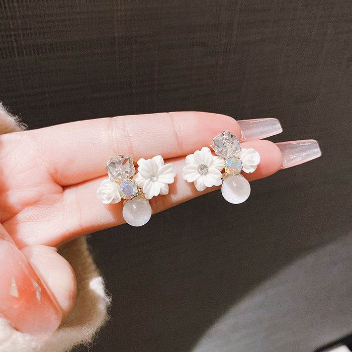 Wholesale Stylish Purple Crystal Flower Earrings Alloy Electroplated