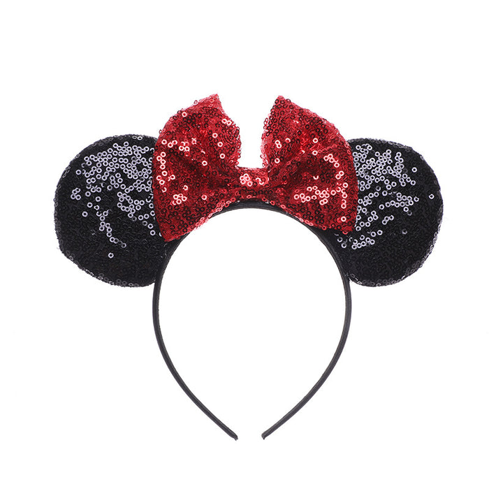 Wholesale Red Polka Dot Sequin Bow Fabric Hair Hoop JDC-HD-MeiY001