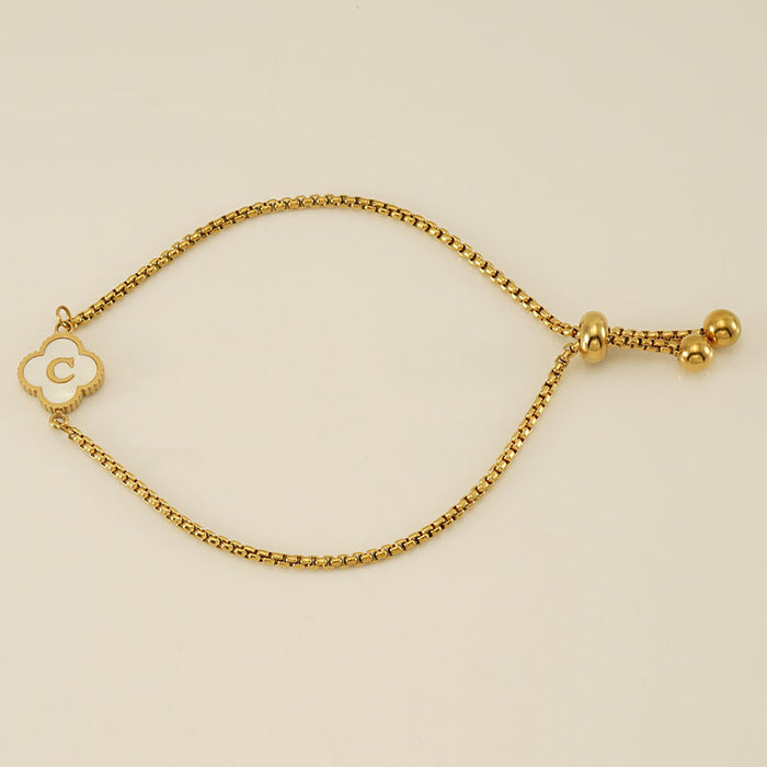 Wholesale Stainless Steel Seashell Four-Leaf Clover Letter Bracelet