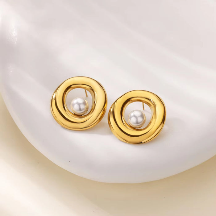 Wholesale Stainless Steel Earrings Double-Layer Glossy  Geometric Earrings