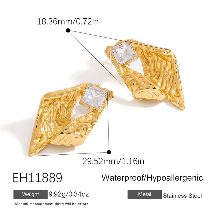 Wholesale Stainless Steel Earrings Asymmetrical Geometric Circle Earrings Workplace Accessible Luxury Pleated Semicircle Earrings with Diamonds