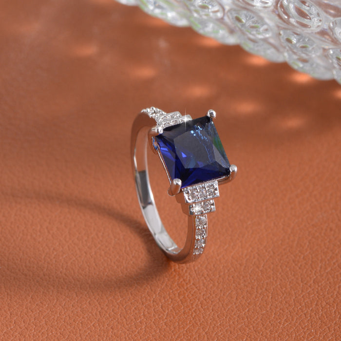 Wholesale Fashion large square sapphire blue zircon ring female jewelry