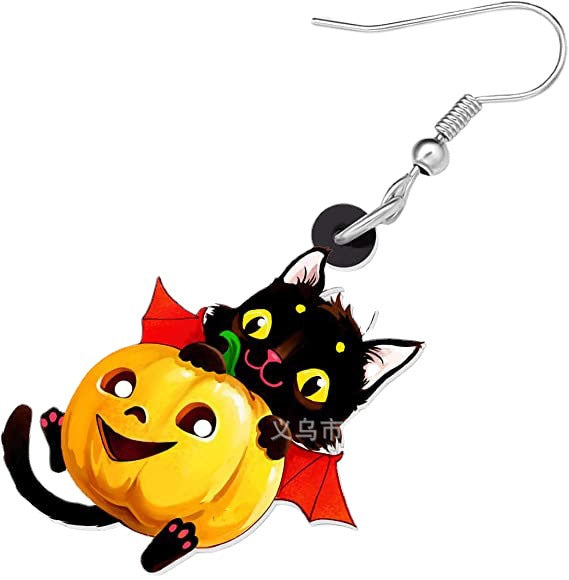 Wholesale Black Cat Pumpkin Halloween Acrylic Pendant Earrings JDC-ES-Yuhen002